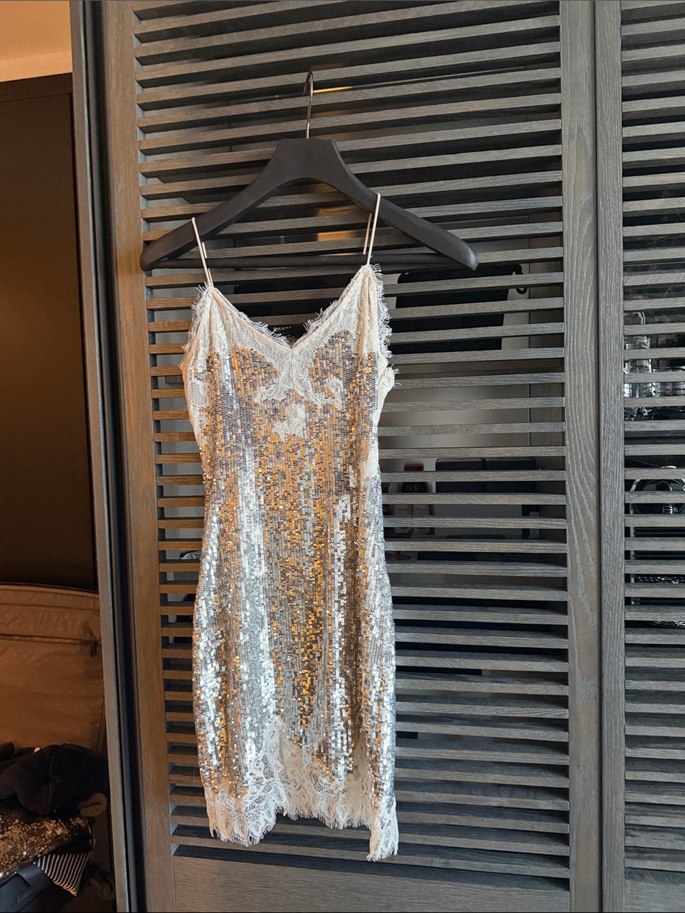Alice + Olivia Pale Silver Sequin Slip Dress